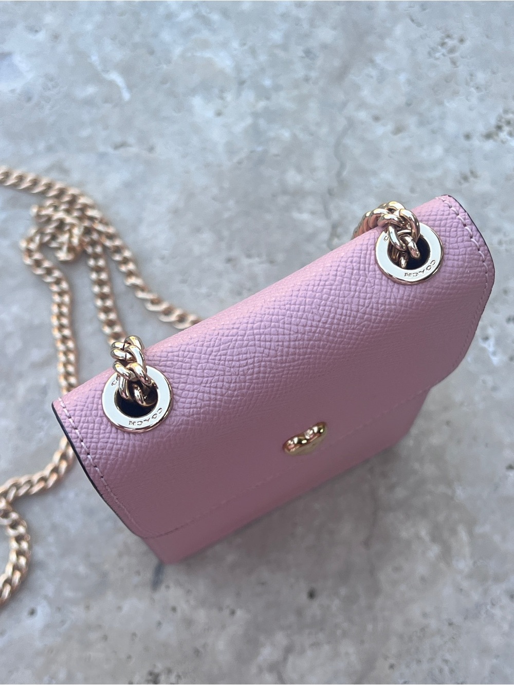 COACH Pink Crossbody Phone Bag with Gold Chain and Card Slots - Picture 4 of 13